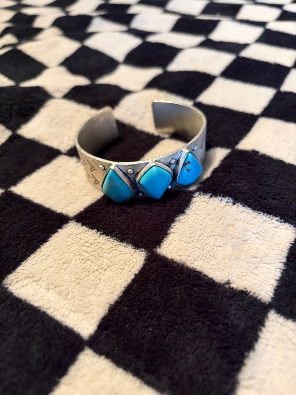 Faux Turquoise Stone Silver-Tone Cuff Bracelet